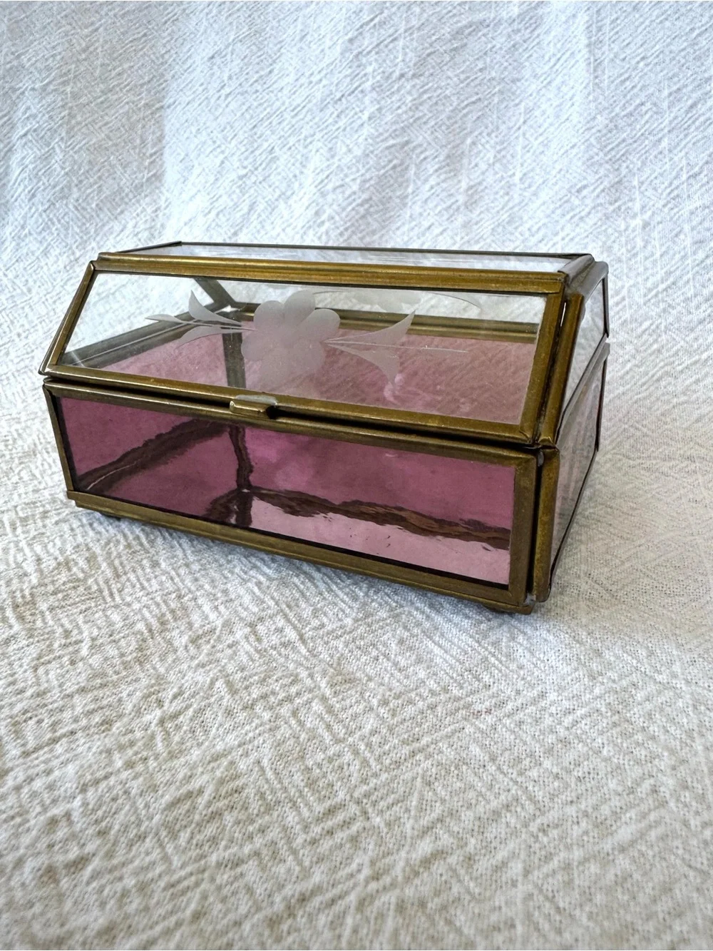 Vintage Brass and Stained Glass Trinket /Jewelry Box by Via Vermont. Mid-Century